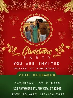 Elegant Red and Gold Christmas Party Invitation with Photo