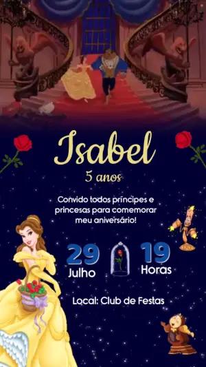 Convite Animado Aniversário A Bela e a Fera para Editar Online
