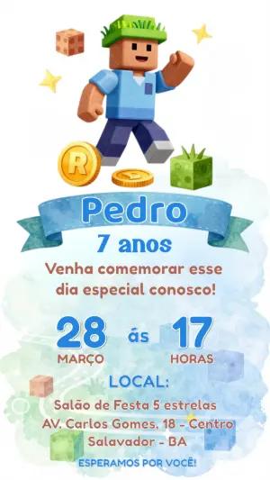 Convite Digital Aniversário Tema Videogame para Editar