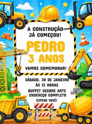 Convite de Aniversário Construção Infantil para Editar