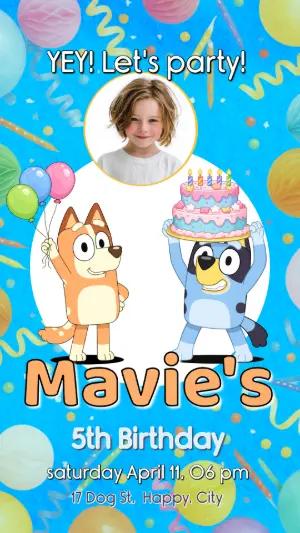 Bluey Birthday Invitation with Photo - Editable Template