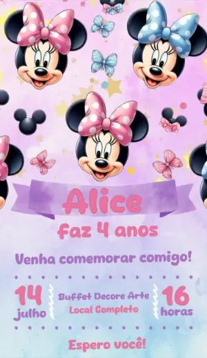 Convite de Aniversário Minnie Mouse Rosa para Editar Online