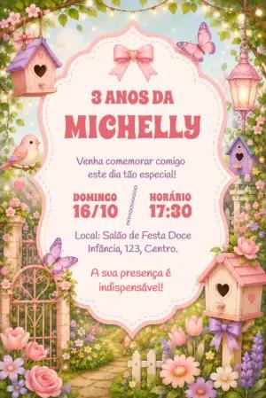 Convite Aniversário Jardim Encantado Delicado Editável