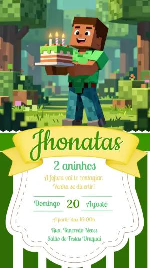 Convite de Aniversário Minecraft Pixelado para Editar