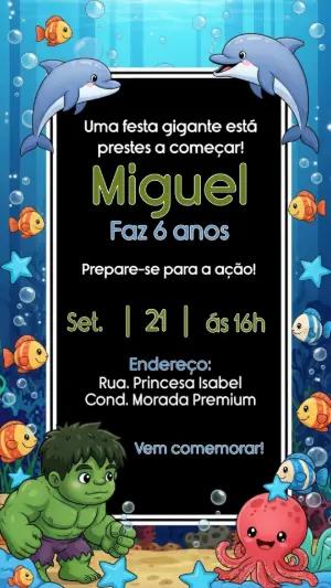 Convite de Aniversário Hulk Fundo do Mar para Editar Online