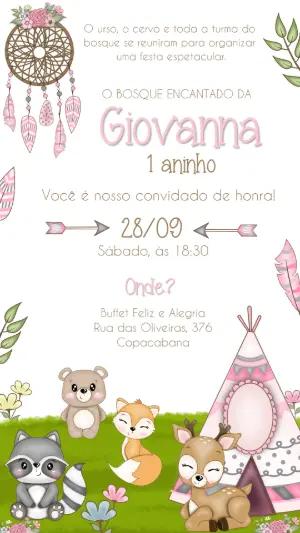 Convite de Aniversário Bosque Encantado Boho Editável