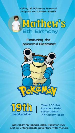 Pokémon Birthday Invitation with Blastoise | Editable Template