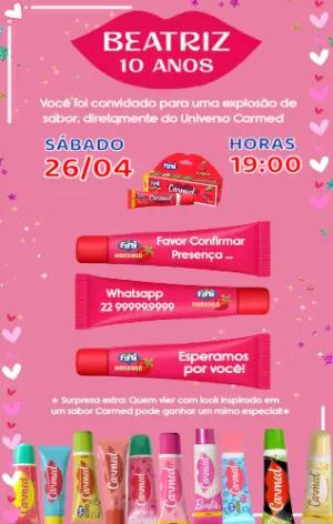 Convite de Aniversário Tema Carmed Gloss para Editar Online