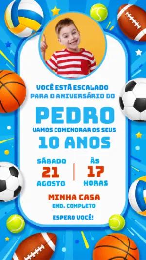 Convite de Aniversário Infantil Esportes com Bolas para Editar