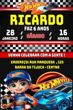 Convite Aniversário Hot Wheels Corrida para Editar Online