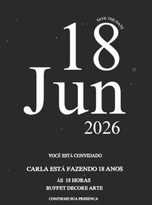 Convite de Aniversário 18 Anos Elegante Preto Editável