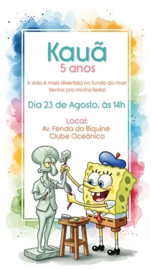 Convite de Aniversário Bob Esponja para Editar Online