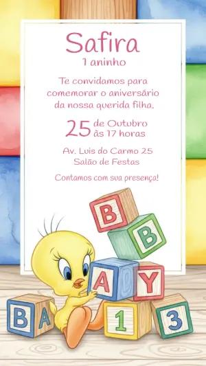 Convite de Aniversário Piu-Piu Baby para Editar Online