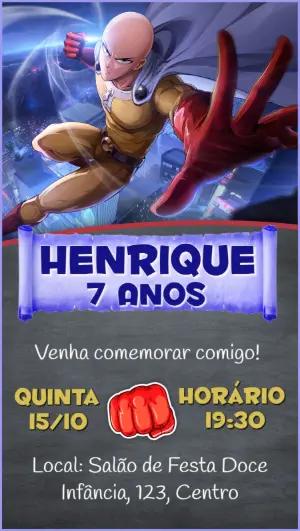 Convite de Aniversário One-Punch Man para Editar Online