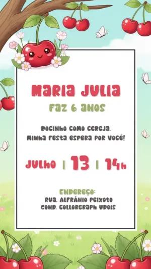 Convite de Aniversário Cereja para Editar Online