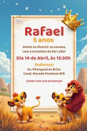 Convite de Aniversário Rei Leão com Simba para Editar Online