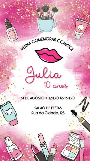 Convite de Aniversário Maquiagem para Editar Online
