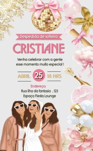 Convite Despedida de Solteira Glam Rosa e Dourado Editável