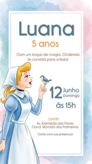Convite de Aniversário Cinderela Editável para Enviar