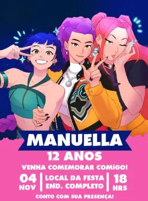 Convite de Aniversário K-pop Demon Hunters Editável Online