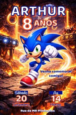 Convite Digital Aniversário Sonic Aventura de Fogo Editável