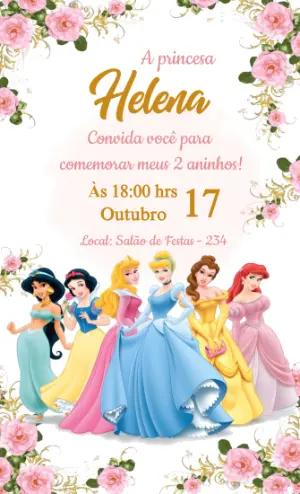 Convite de Aniversário Princesas Disney Floral para Editar