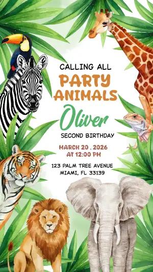 Jungle Animals Birthday Invitation Template to Edit