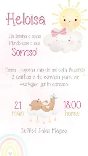 Convite Aniversário Raio de Sol e Nuvem Fofa para Editar