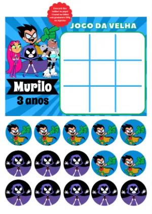 Jogo da Velha Jovens Titãs Editável para Aniversário