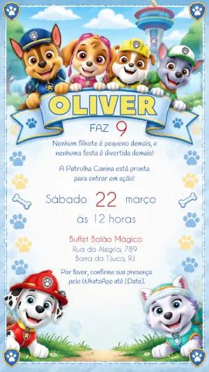 Convite de Aniversário Patrulha Canina Editável Online