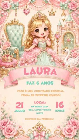 Convite de Aniversário Princesa Editável