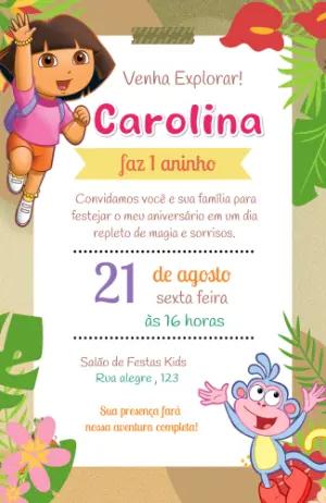 Convite de Aniversário Dora Aventureira Editável para Menina