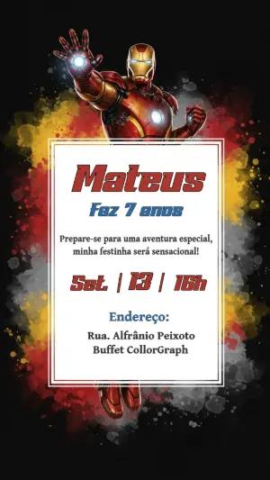Convite Digital Homem de Ferro para Aniversário Infantil Editável