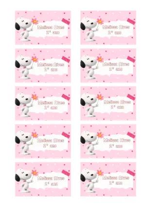 Etiqueta Escolar Snoopy Rosa com Corações para Editar e Imprimir