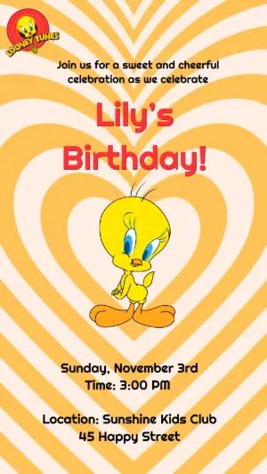 Tweety Bird Birthday Party Invitation | Editable Template