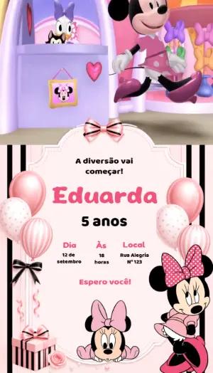 Vídeo Convite de Aniversário Minnie Mouse Rosa para Editar