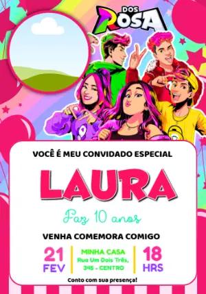 Convite de Aniversário Dos Rosa Colorido para Editar e Imprimir