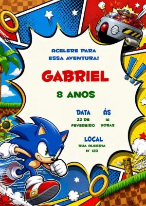 Convite de Aniversário Sonic Digital para Editar