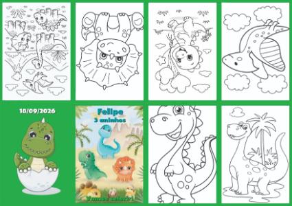 Livrinho de Colorir Dinossauro Baby Editável para Aniversário
