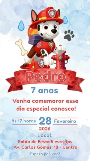 Convite de Aniversário Patrulha Canina Marshall Editável