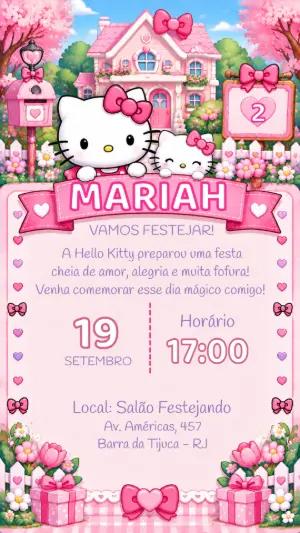 Convite de Aniversário Hello Kitty Rosa para Editar