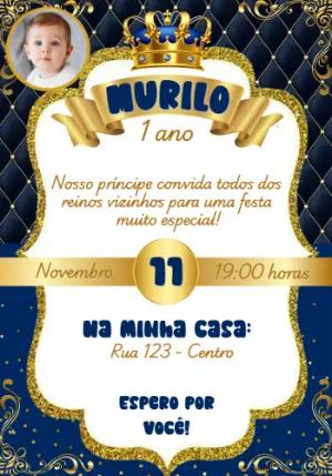 Convite Aniversário Príncipe com Foto para Editar Online