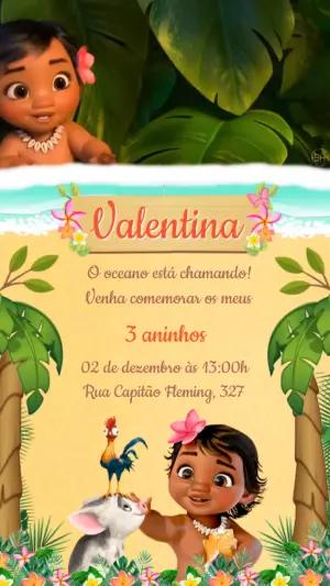 Convite Animado de Aniversário Moana Baby para Editar Online