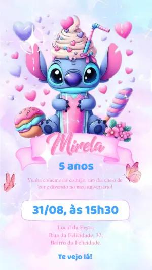 Convite Animado Aniversário Stitch para Editar Online