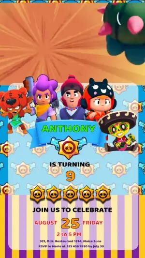 Animated Brawl Stars Birthday Video Invitation to Edit
