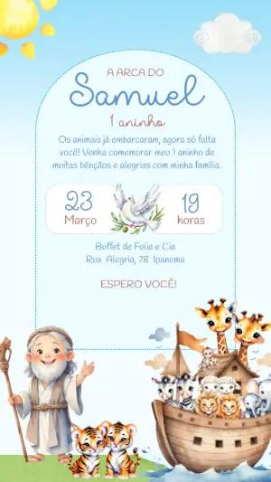 Convite Aniversário Arca de Noé com Animais para Editar Online