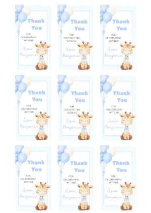 Editable Giraffe Baby Shower Thank You Tag Template