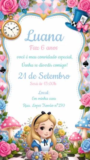 Convite Aniversário Alice no País das Maravilhas Editável