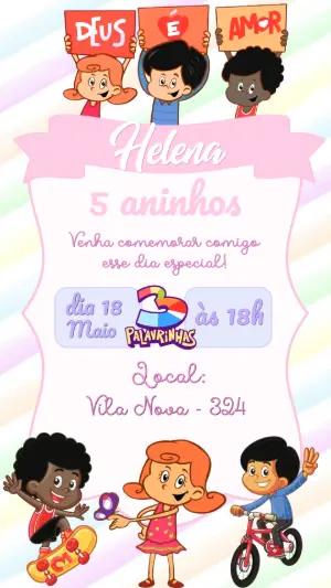 Convite Aniversário 3 Palavrinhas Menina Rosa Editável