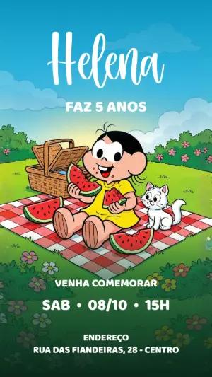 Convite de Aniversário Magali Piquenique para Editar Online